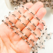 Rose Quartz Oxidized 925 Sterling Silver Wire Chain.